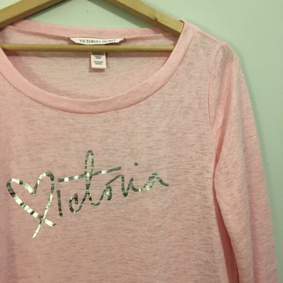 Victoria's Secret Baby Pink Word Art Long Sleeve Knit Tee - Picture 4 of 16
